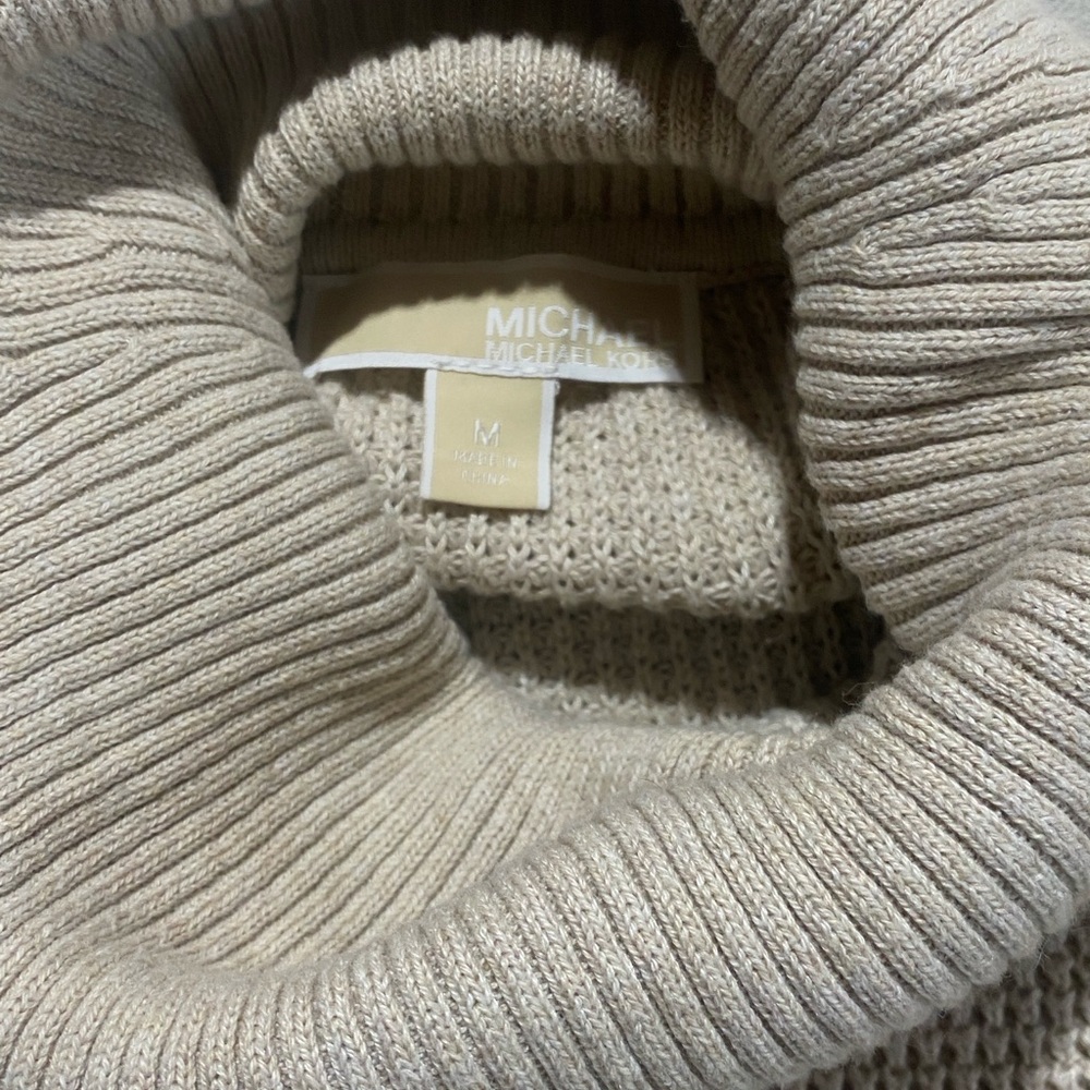Michael Kors Beige Ribbed Turtleneck Sweater